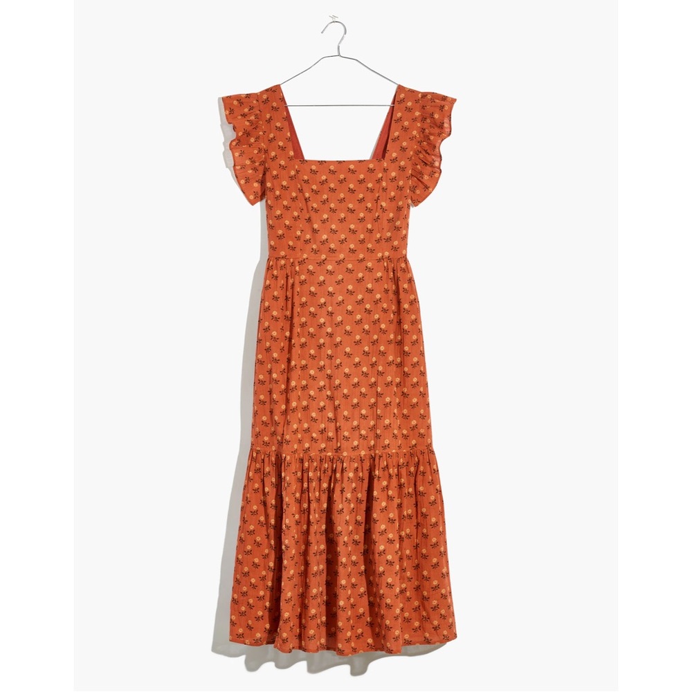 Madewell Ruffle-Strap Tiered Midi Dress in Wild Calendula Block-Print - Picture 4 of 11